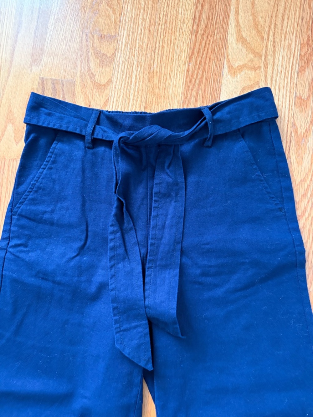 J. Crew Navy Wide-Leg cropped Tie-Waist linen pants